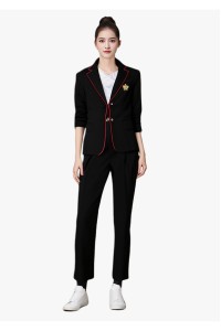 設計金屬紐扣女裝西裝套裝      訂製紅色撞黑色單排扣女裝西裝    英皇酒店工務制服女西裝  西裝量身訂製公司  HL060
